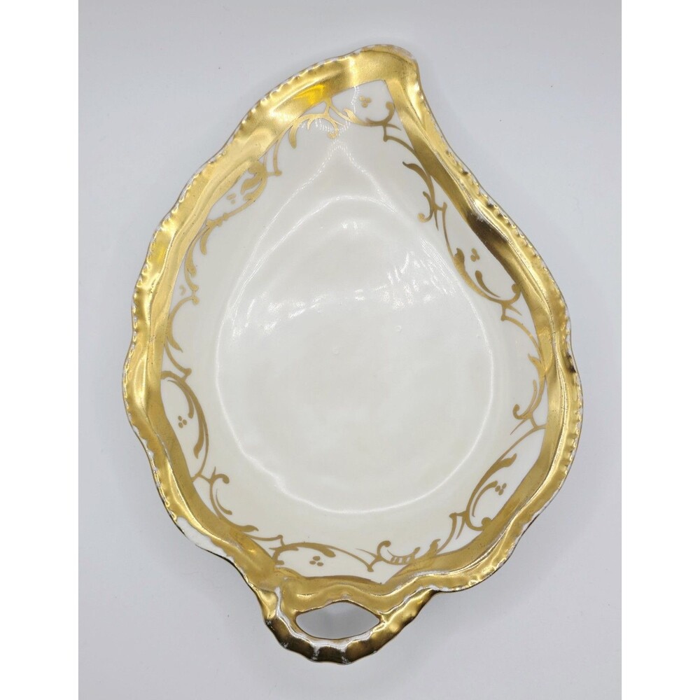 Victorian Antique LS&S Limoges Dresser Tray France Scalloped Gold Edges Vintage